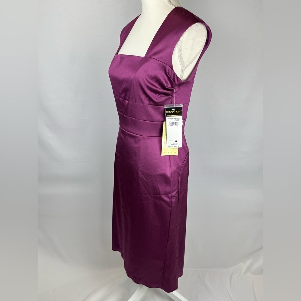 NWT Donna Ricco Purple Sheath Dress Cocktail Dress Square Neck Open Back Size 8 - Picture 3 of 11